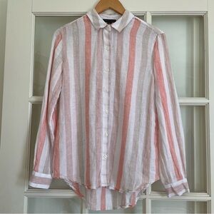 Saks Fifth Avenue 100% linen striped collared button up peachy pink beige white